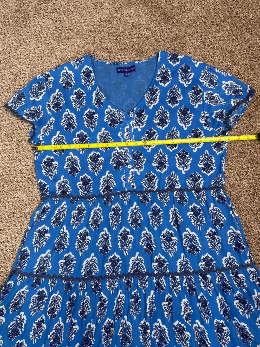 Ro’s Garden Blue Floral Cotton Sleeveless V Neck Lined Dress Size L - Picture 10 of 15